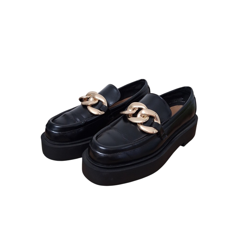 Y2K H&M Black Chain Chunky Platform Whimsigoth Loafer‎ Womens Size 8M Academia